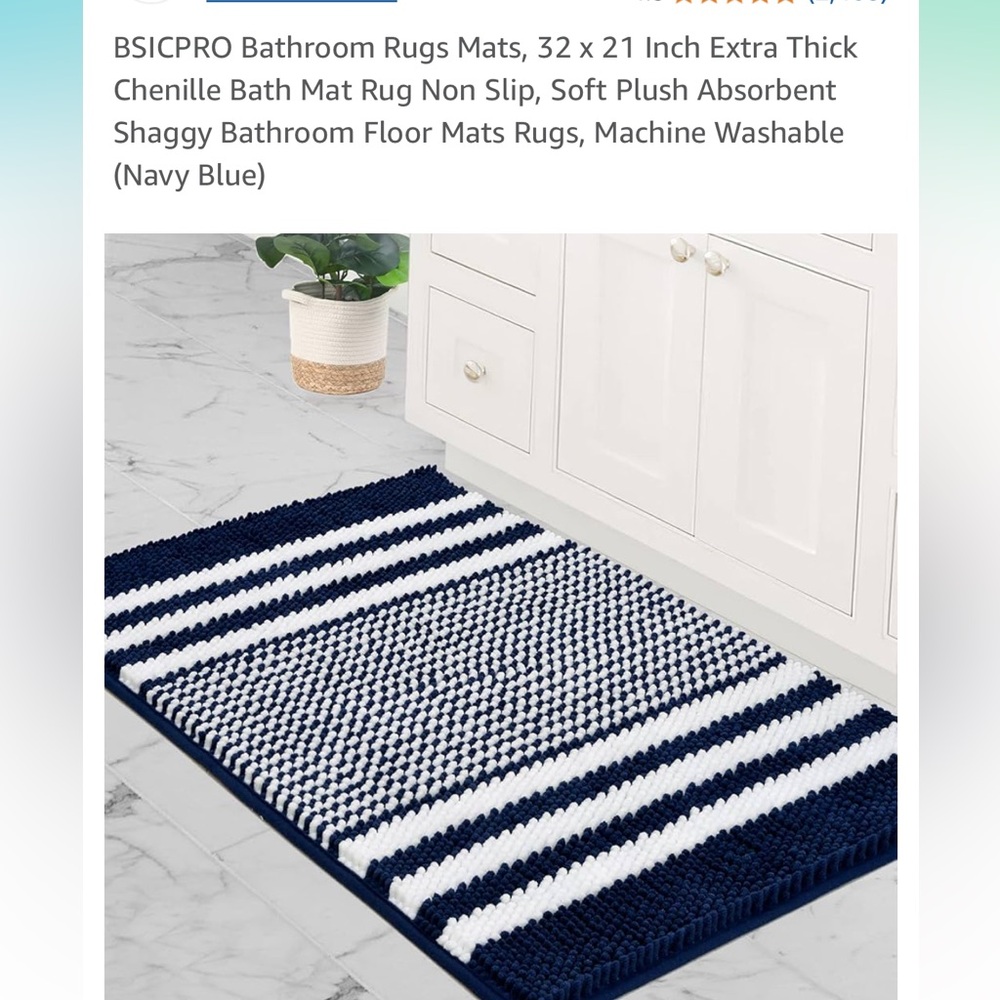 Navy Blue and White Striped Bath Rug - Picture 1 of 3